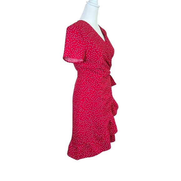 Kate Kasin Red White Polka Dots Wrap Dress Sz Small Ruffle Short Sleeve Cocktail - Picture 6 of 12